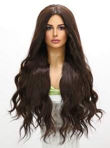 Extra Long Curly Synthetic Wig - Brown - View 1