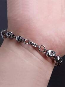 1入組銀色骷髏頭朋克搖滾風格男士手環 - 銀色 - 查看 4