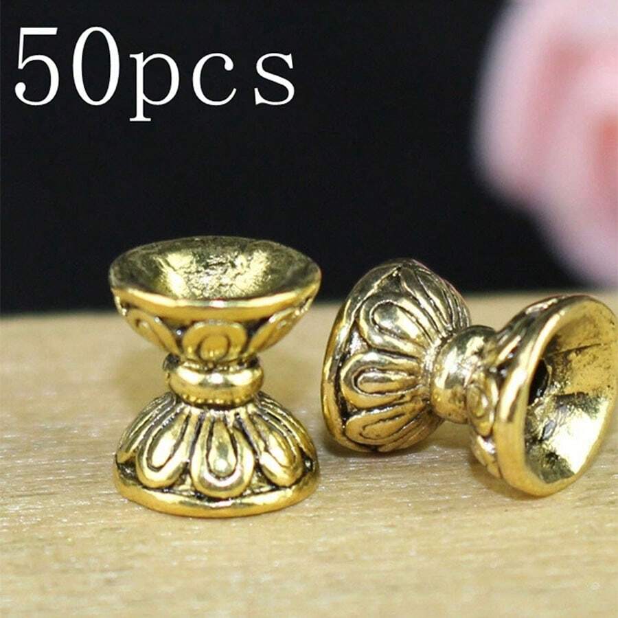50入組金色珠子間隔器,0.24英寸,古銀色蓮花珠蓋,黃金蓮花珠蓋diy珠寶製作配件