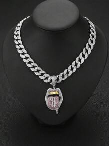 قلادة متدلية للرجال سبيكة شفاه شكل مع بديكور حجر الراين , هيب هوب أسلوب سلسلة الى ملابس يومية قطعة واحدة