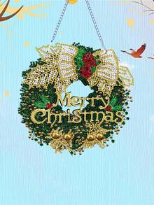 (單面)聖誕鑽石畫掛墜,diy 5d特殊形狀水晶鑽石掛墜,適合掛在門上、花園、牆壁和家居裝飾,是家人和朋友的理想假日禮物