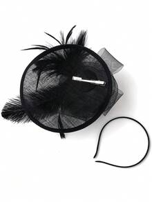黑色羽毛头饰，由羽毛夹和发箍组成，非常适合鸡尾酒会、狂欢节、海滩和日常佩戴——适合所有季节。