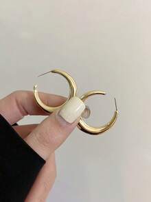 1pair Exquisite Fashionable Minimalist Metallic Design Asymmetrical Semi-Circular Earrings For Women Suitable For European And American Parties - Yellow Gold - View 3