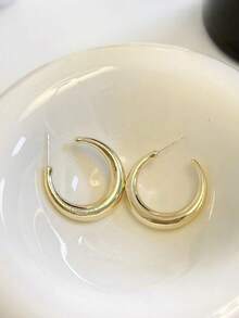 1pair Exquisite Fashionable Minimalist Metallic Design Asymmetrical Semi-Circular Earrings For Women Suitable For European And American Parties - Yellow Gold - View 5