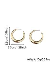 1pair Exquisite Fashionable Minimalist Metallic Design Asymmetrical Semi-Circular Earrings For Women Suitable For European And American Parties - Yellow Gold - View 6