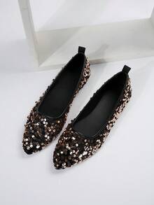 Hàng mới đến Của phụ nữ Đúng mốt Và Linh hoạt Giày phẳng Với Lung linh Kim sa Và Thoải mái Đế Cho mùa xuân Và Mùa thu - Rượu sâm banh - Xem 4