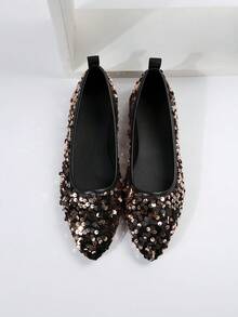 Hàng mới đến Của phụ nữ Đúng mốt Và Linh hoạt Giày phẳng Với Lung linh Kim sa Và Thoải mái Đế Cho mùa xuân Và Mùa thu - Rượu sâm banh - Xem 6