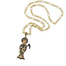 1pc Gorgeous Rhinestone Santa Muerte Necklace Men's Necklace Santisima Muerte Pendant 60CM Figaro Chain - Gold - View 9