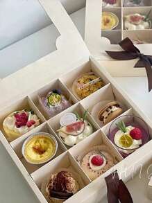 20 Piezas/paquete Caja De Regalo Para Pastelería Y Repostería De 16 Células Con Ventana, Para Empaquetado De Tortas, Tartas De Huevo Y Mousses - Caja de embalaje de rejilla blanca-16 - Ver 4