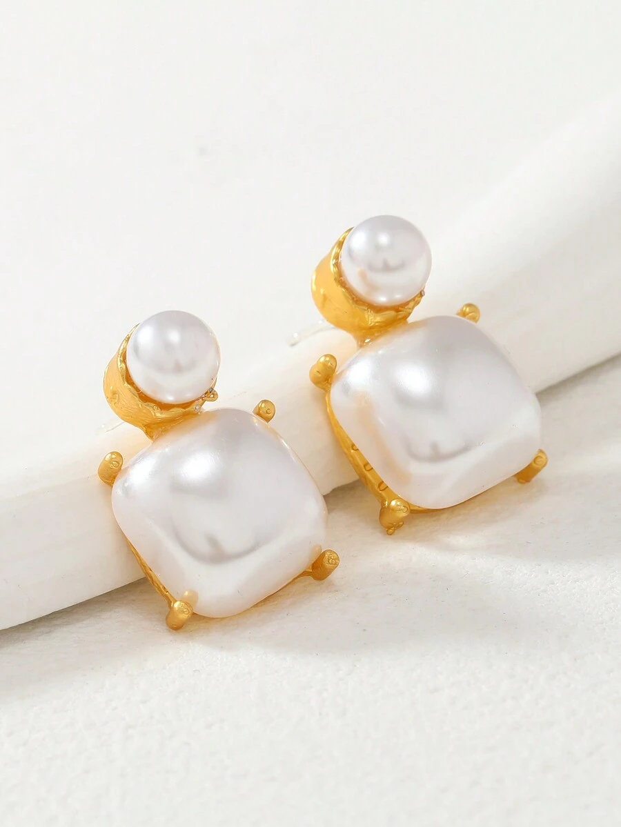 1pair Faux Pearl & Candy Color Decorated Earrings Suitable For Women's Daily Wear - White - View 1