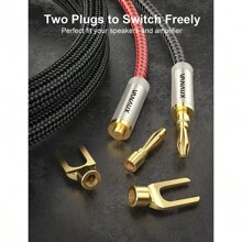 Vanaux 高品質重錦編制揚聲器線纜,雙金鍍香蕉插頭和鍬形插頭尖端 - 無氧銅 - 黑與白 - 查看 5