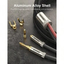 Vanaux 高品質重錦編制揚聲器線纜,雙金鍍香蕉插頭和鍬形插頭尖端 - 無氧銅 - 黑與白 - 查看 3