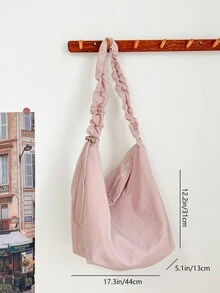 學生大容量藝術橫跨肩背袋,韓國風格女士日常袋 - 淺粉色 - 查看 6