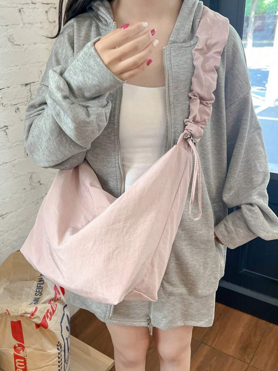 學生大容量藝術橫跨肩背袋,韓國風格女士日常袋 - 淺粉色 - 查看 1