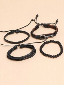 4 件組吉他音樂節手鍊 Diy 套裝,美式歐式風格,流行時尚配件,簡約編織設計,復古皮革材質,禮品