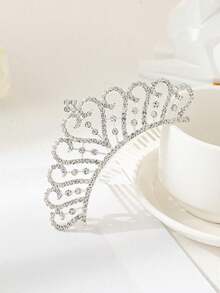 1 Peineta De Amor De Corona, Tiara De Princesa Versátil De Estrás De Niños - Plateado - Ver 3