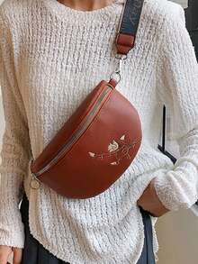 棕色壓花pu時尚單肩斜背胸包腰包適合女性日常