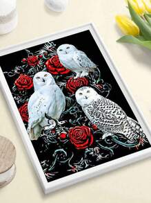 白色貓頭鷹鑽石繪畫套裝,適合成人兒童和初學者,diy鑽石繪畫套裝,圓滿鑲嵌鑽石藝術寶石繪畫,家居牆壁裝飾禮物(30*40cm)