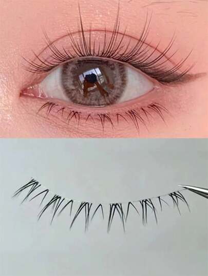 5pairs/Set Natural & Fine False Eyelashes For Lower Lashes With Transparent Handle, 3d Mink False Eyelashes