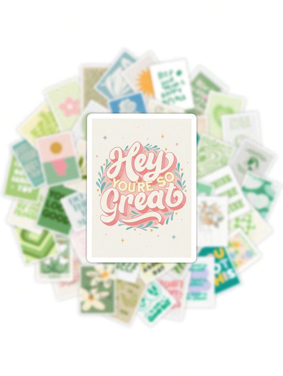50pcs Mini Postcard Stickers, Motivational Aesthetic Sticker for