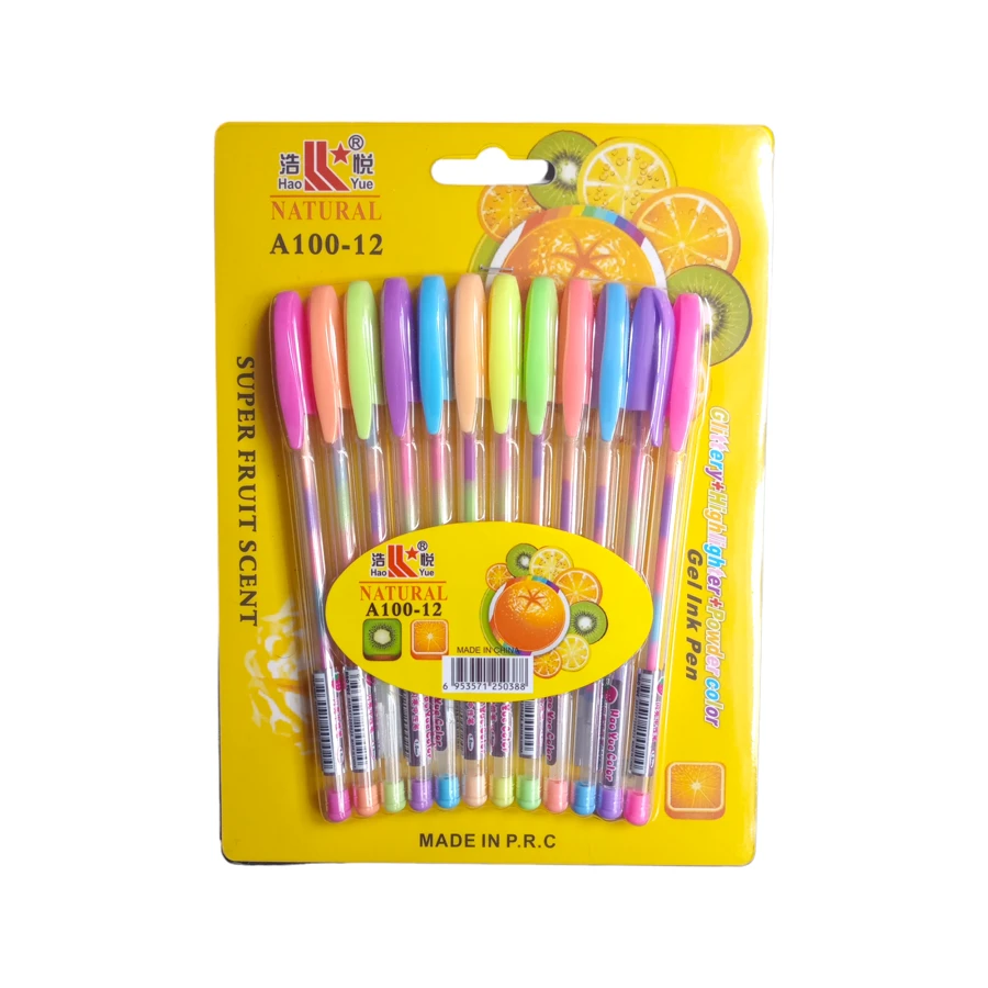 12 Rainbow Gel Pens Bright Fruity Pens - Multicolor - View 1