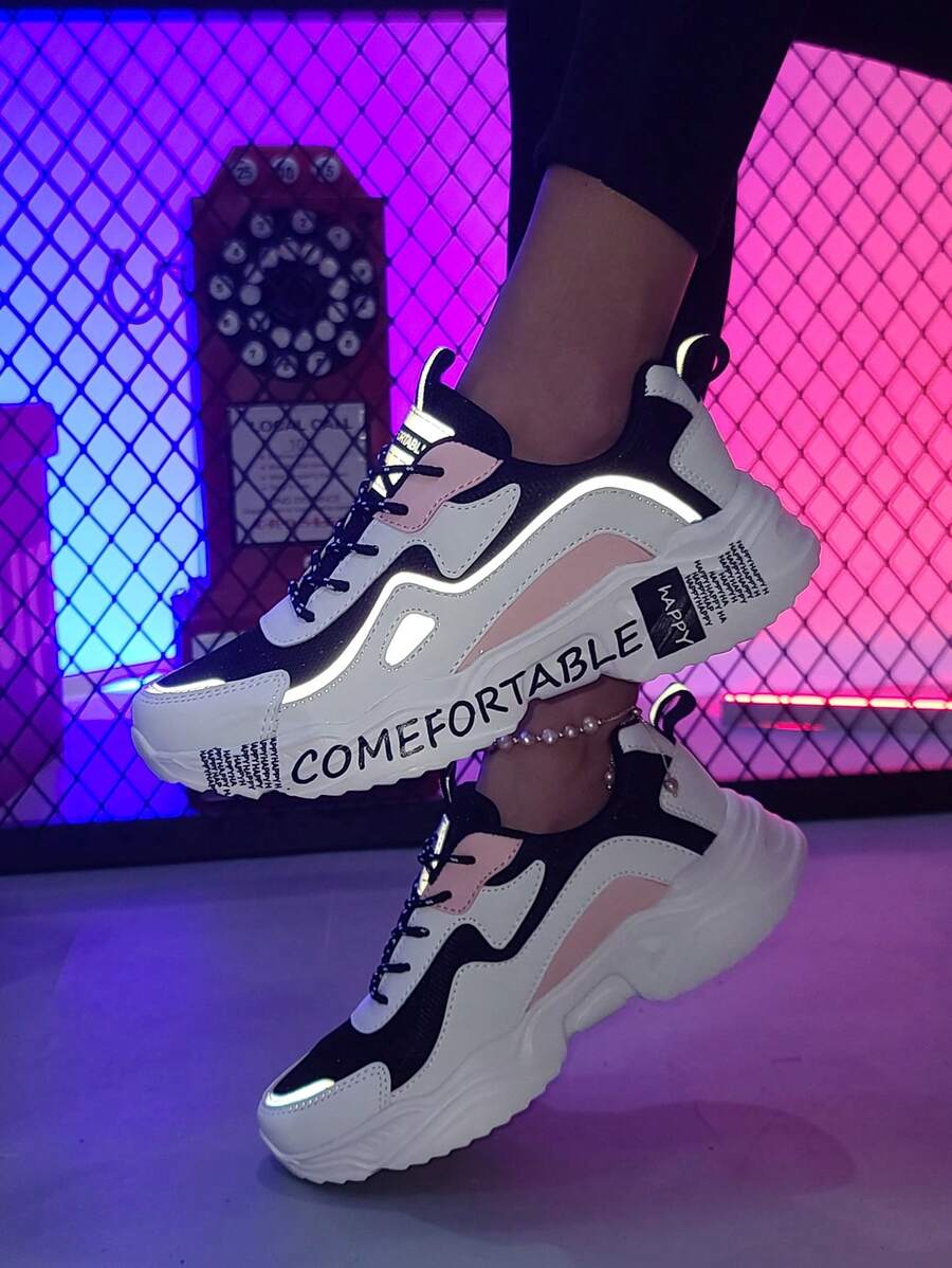 女士户外舒适透气时尚百搭防滑低帮休闲运动鞋，复古拼色厚底运动鞋，2025 款式 - 彩色 - 查看 1