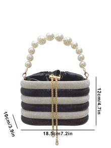 閃亮新款彩虹水鑽籃形手提包附肩帶 - 黑與白 - 查看 2