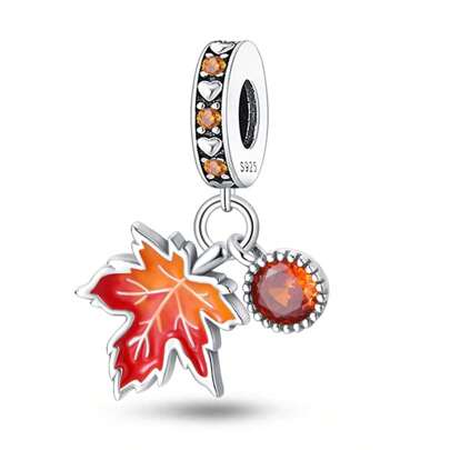 Abalorio Bañado En Plata, Serie De Estilo Otoñal De Hoja De Arce Naranja Para Colgantes De Pulsera Femenina Diy