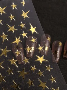 2張3d星形指甲貼紙,銀金色鏡面星形指甲貼紙,閃亮的青銅色滑片,y2k風格的女孩女性美甲裝飾 - 彩色 - 查看 6