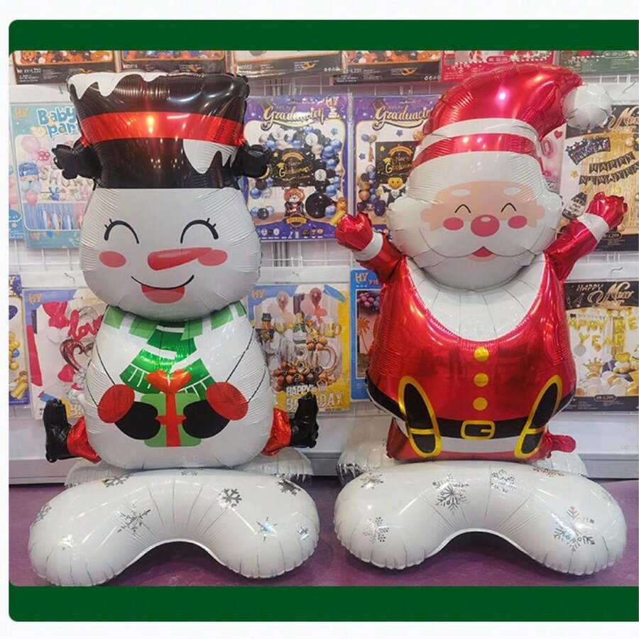聖誕雪人和聖誕老人娃娃裝飾帶底座和大站立氣球,適用於商店和假日派對 - 聖誕老公公 - 查看 1