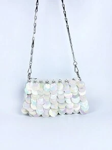 Handmade Shiny Iridescent Glitter Crossbody Bag With Chain Strap - Multicolor - View 10