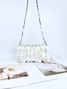 Handmade Shiny Iridescent Glitter Crossbody Bag With Chain Strap - Multicolor - View 7