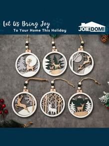 Joiedomi 6pcs Christmas Hanging Wooden Ornaments Hanging Reindeer Ornaments for Indoor/Outdoor Holidays, Party Decoration, Tree Ornaments, Events, and Christmas - 馴鹿木製裝飾品 - 查看 5