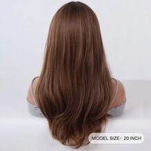 巧克力棕色渐变色，深色发根，20 英寸齐肩波浪发合成假发，无刘海，适合女性日常使用，派对度假，自然性感浪漫优雅简约休闲万圣节圣诞节角色扮演服装，耐热假发