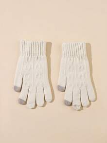 1雙女式針織防滑觸控手套,保暖毛絨內裡,加厚款式,冬季必備之選 - 白色 - 查看 3