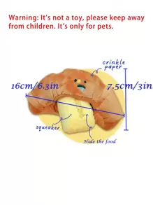 1pc Pet Plush Croissant Shaped Squeaky Food Hiding Toy, Suitable For Small Dogs And Cats, For Pet Use Only - Multicolor - View 5