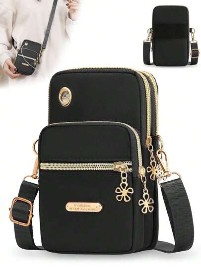 حقيبة هاتف نسائية كاجوال رياضية للخارج، محفظة معصم متعددة الطبقات بلون أحادي، محفظة عملات صغيرة عبر الجسم، حقيبة كتف مطبوعة بأي وضع، حقيبة أوروبية وأمريكية جديدة لعام 2024 بطراز صغير بسيط متعدد الطبقات مع سحاب عمودي لمحفظة العملات، مناسبة للمدرسة، محفظة نسائية متعددة الوظائف جذابة وعملية