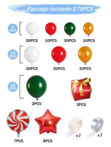 179入組5吋、10吋、18吋、22吋乳膠氣球鋁膜氣球聖誕派對裝飾氣球套裝,聖誕風格綠氣球、紅氣球、白氣球、金氣球、方形鋁膜氣球聖誕派對裝飾氣球套裝