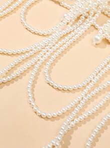 1 pieza Collar/Cadena de Body de perlas falsas blancas tejidas a mano, Collar de cuentas para mujer, Joyería de moda para boda, fiesta, pasarela