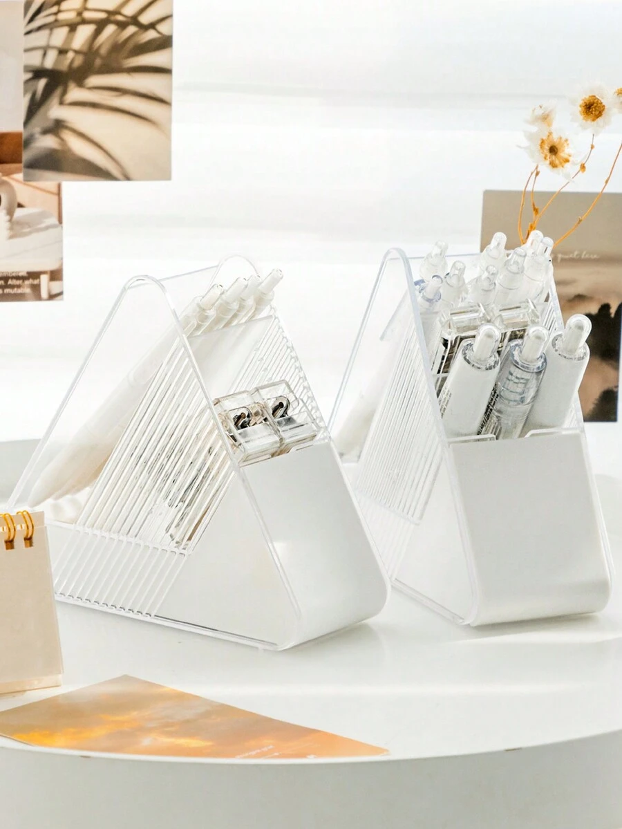 1個三角形筆筒帶盒,多層分類設計帶拉出式抽屜,三角形狀 - 白色 - 查看 1