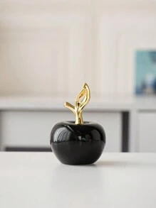 1pc Apple-Shaped Ceramic Ornament Creative Luxury Style Craft Suitable For Desktop, Office And Home Decoration Best Gifts - Black - View 3