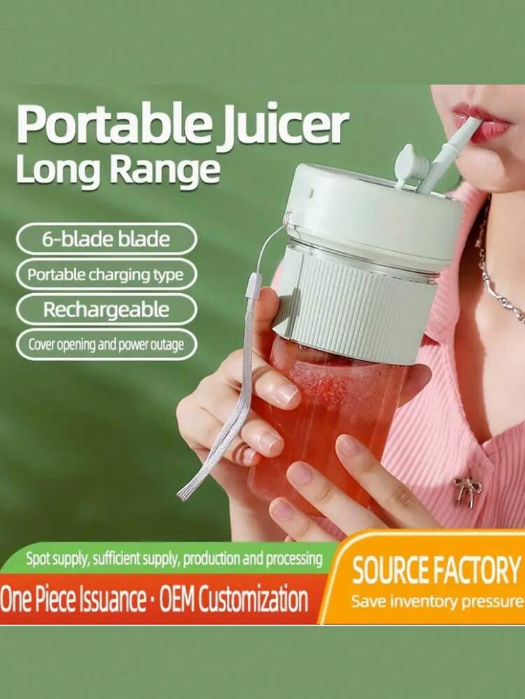 Wireless Charging Portable Juicer With Straw - Green - View 3