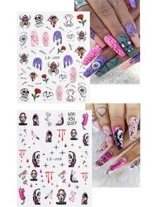 1 Set Of 2 Sheets Nail Stickers With Back Glue For Diy - Multicolor - View 1
