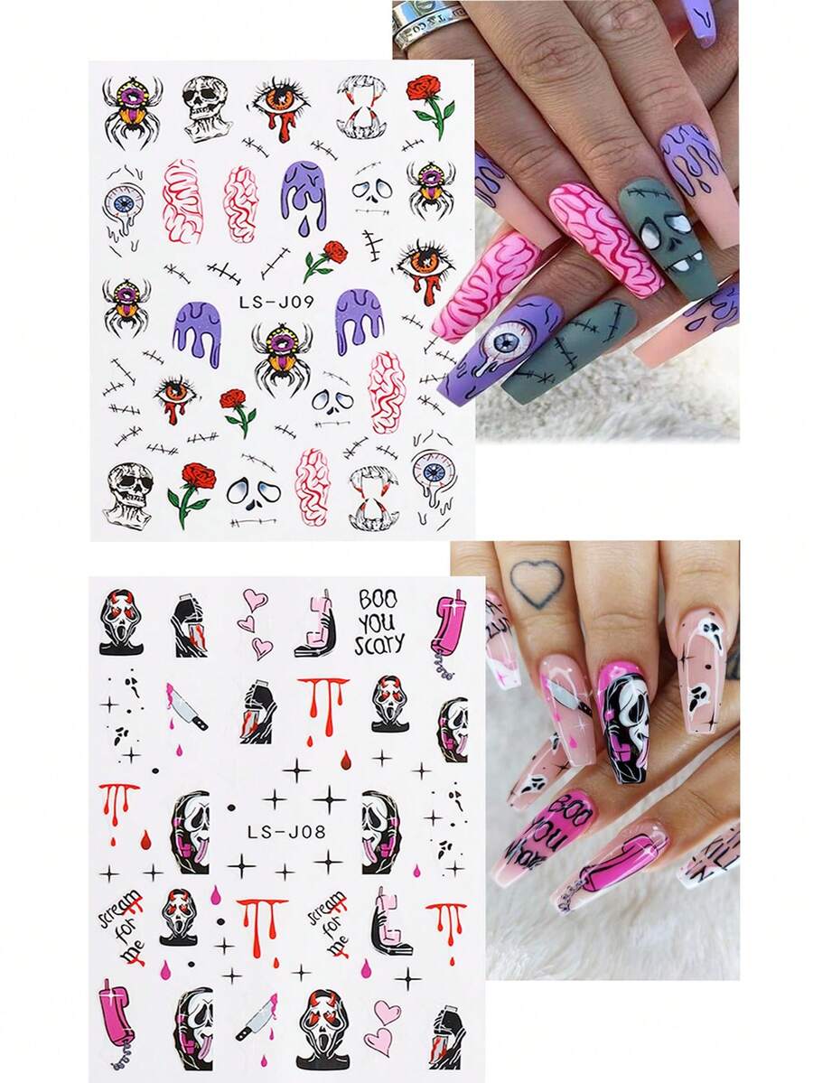 1 Set Of 2 Sheets Nail Stickers With Back Glue For Diy - Multicolor - View 1