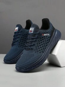 男士中空網眼厚底運動鞋韓式時尚休閒運動鞋透氣,綁帶跑鞋