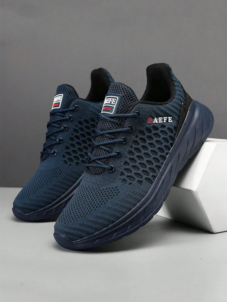 男士中空網眼厚底運動鞋韓式時尚休閒運動鞋透氣,綁帶跑鞋