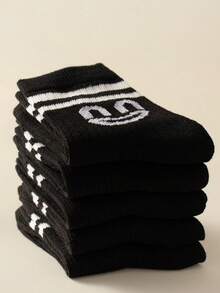 20 Pairs/Set Random Children's Black Athletic Socks With Cuff And Double Stripes Design, Suitable For Daily Wear - Black and White - View 2