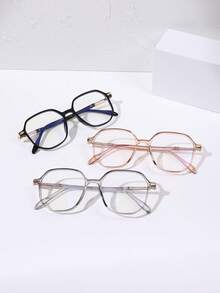 3 件裝時尚多邊形眼鏡框,用於裝飾/攝影,透明鏡片 - 彩色 - 查看 2