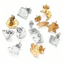 6 件不銹鋼多款式圓盤耳環柱環錘打圓盤耳環底座 Diy 珠寶配件耳環 - 耳環 - 查看 1