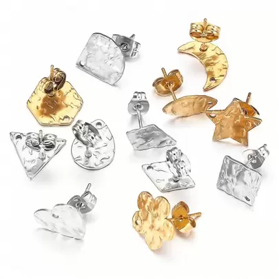 6 件不銹鋼多款式圓盤耳環柱環錘打圓盤耳環底座 Diy 珠寶配件耳環